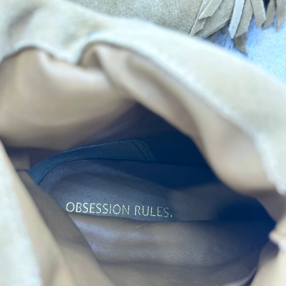 Obsession Rules Hopey Suede Tan Moccasin Fringe Boho Hidden Wedge Boots Women 8 - Picture 8 of 11